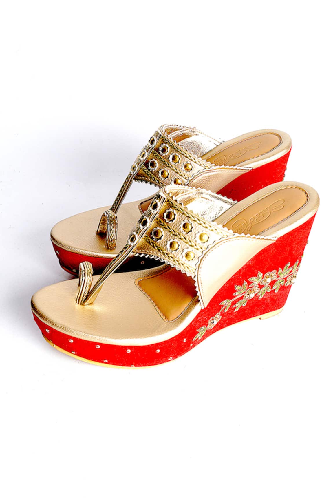 Sole House  Floral Kolhapuri Embroidered Wedges 