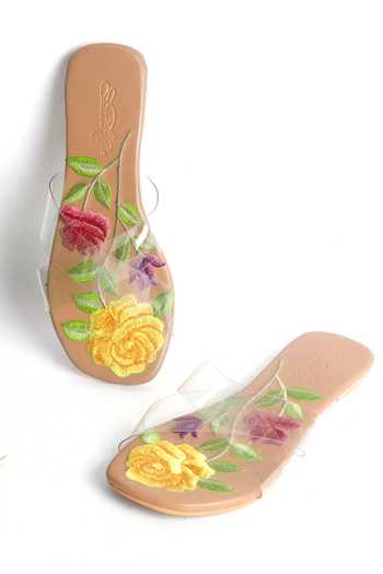 Sole House Floral Embroidered Cross-Strap Sliders 