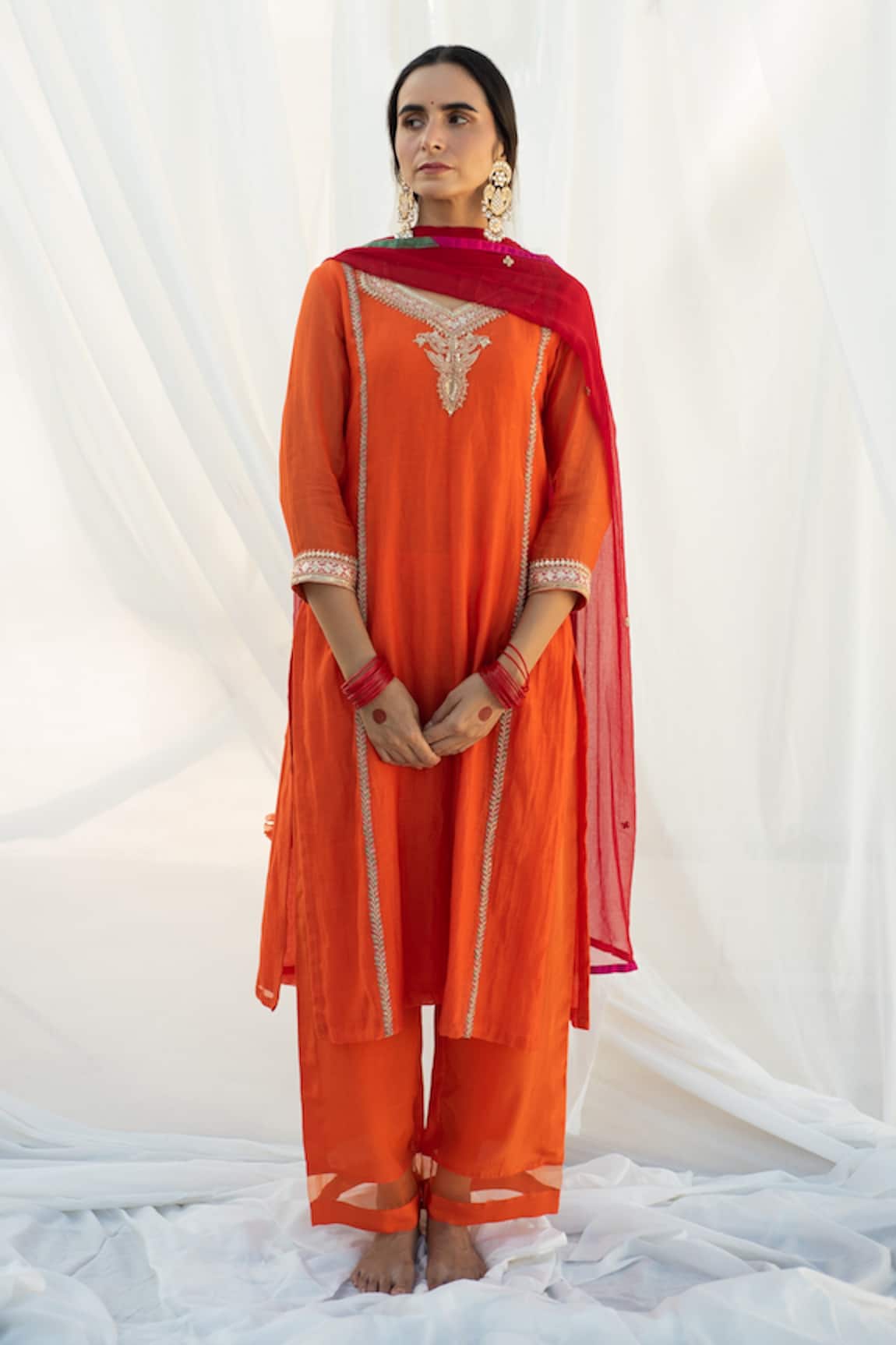 Apeksha Jain Label Chanderi Embroidered Kurta Set 