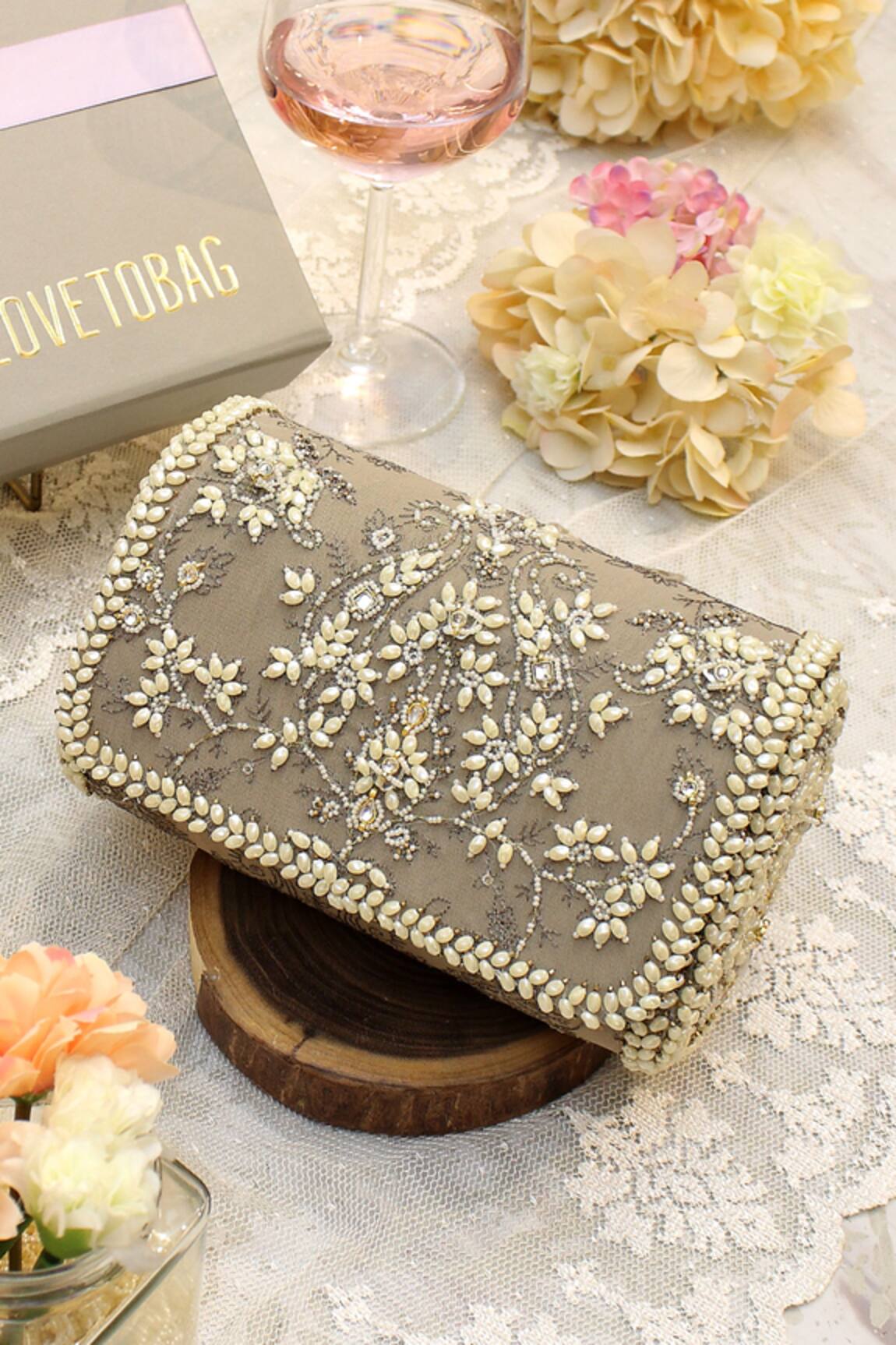 Lovetobag Siah Floral Kundan Embellished Flapover Clutch