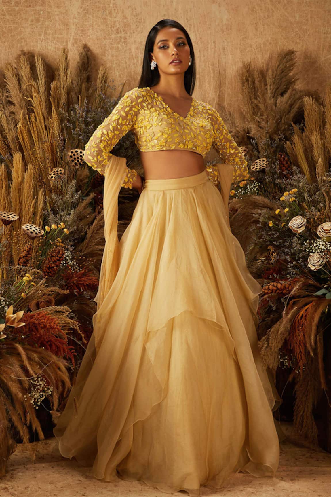 Shloka Khialani Organza Layered Lehenga Set 