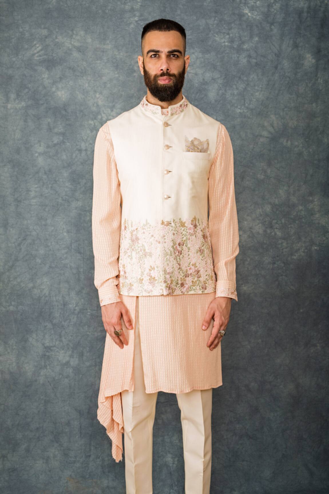 Sarab Khanijou Embroidered Bundi & Draped Kurta Set