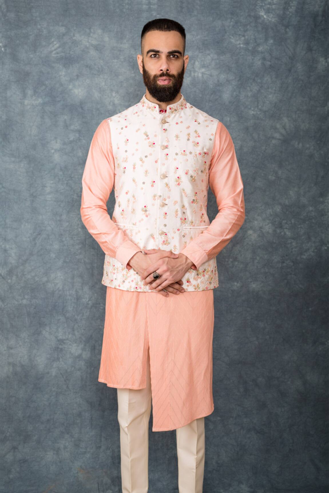 Sarab Khanijou Embroidered Bundi & Draped Kurta Set