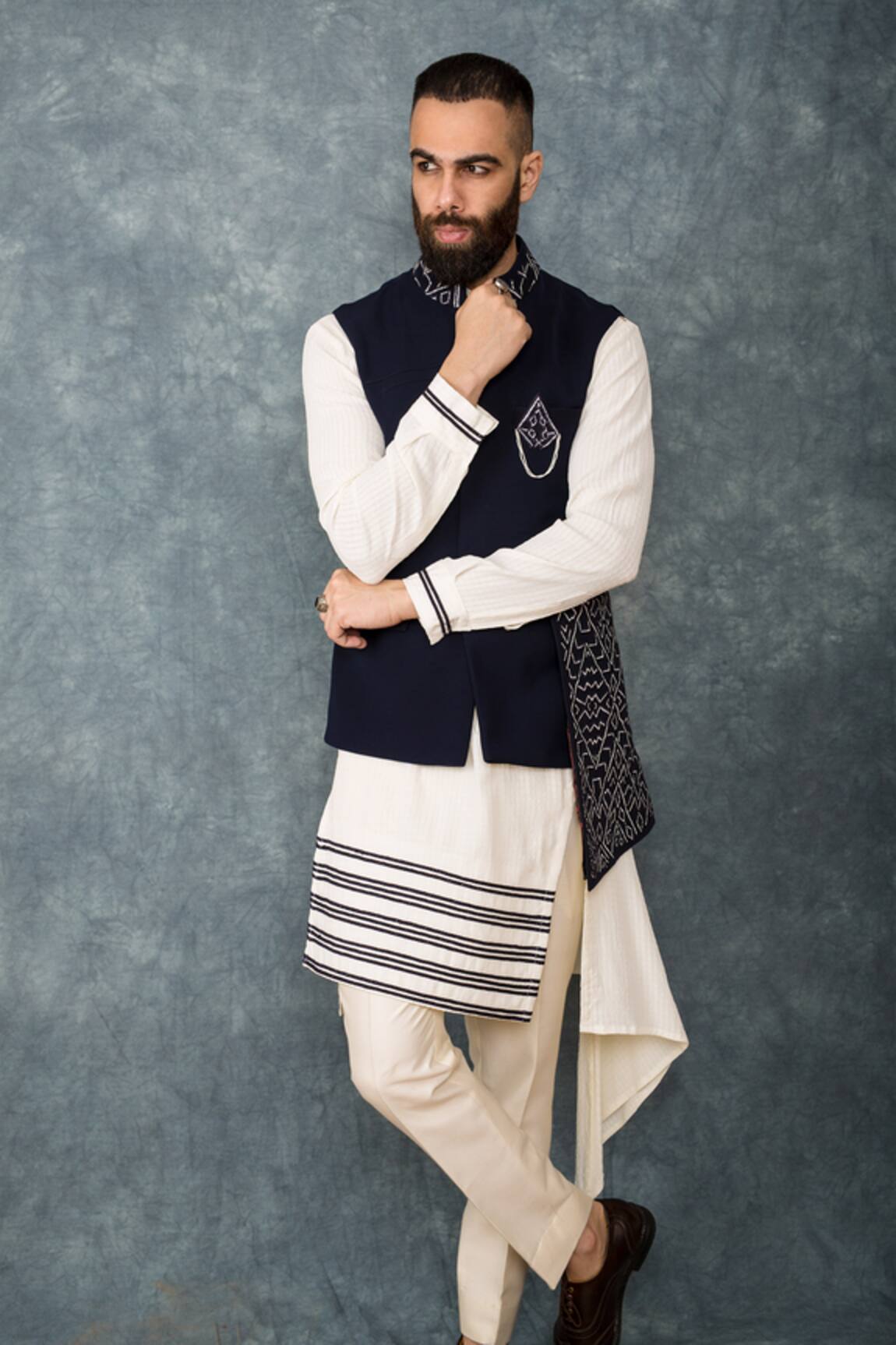 Sarab Khanijou Embroidered Bundi & Draped Kurta Set