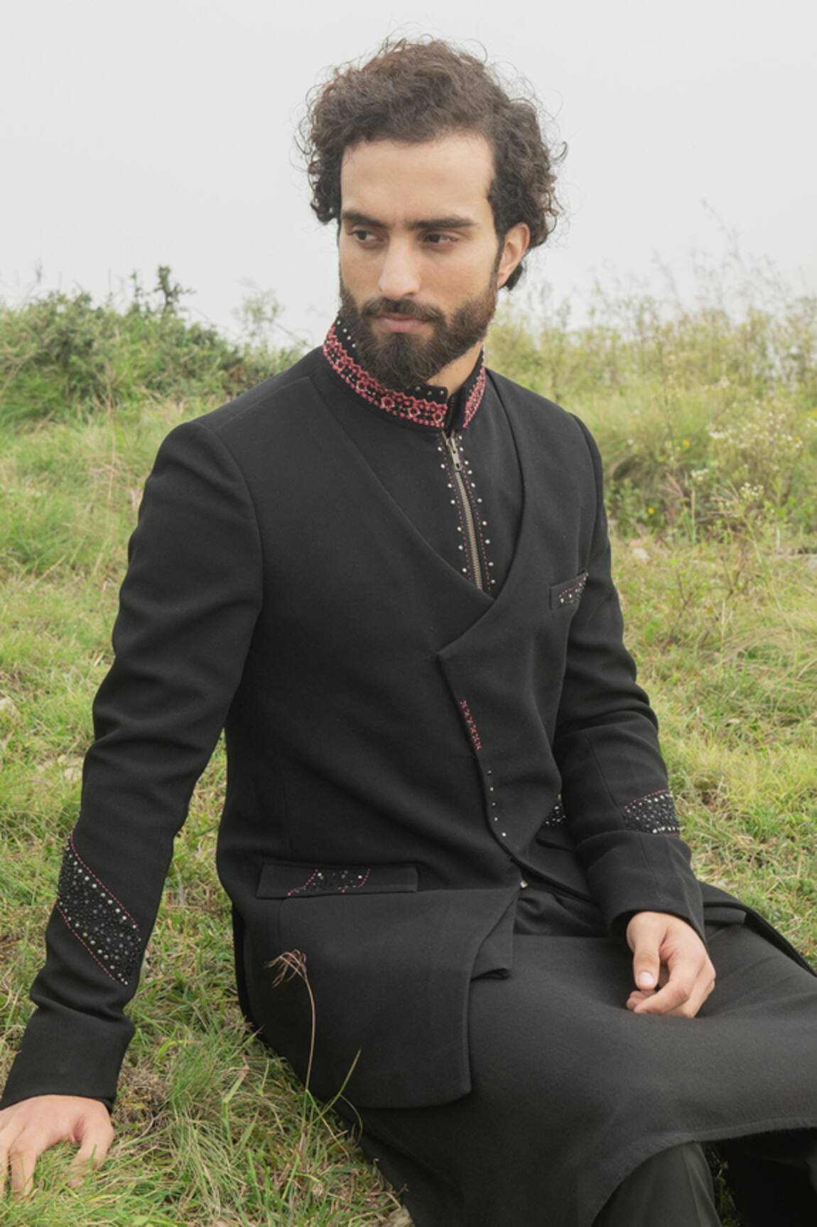 Sarab Khanijou Viscose Lycra Embroidered Bundi & Kurta Set