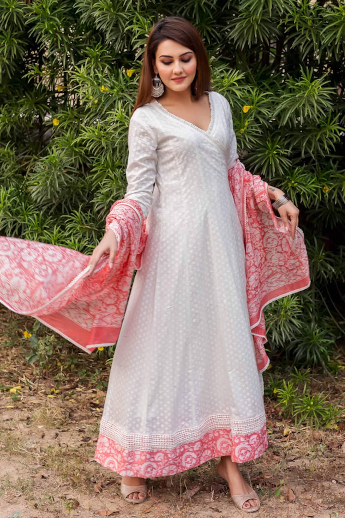 Missprint Floral Anarkali With Dupatta