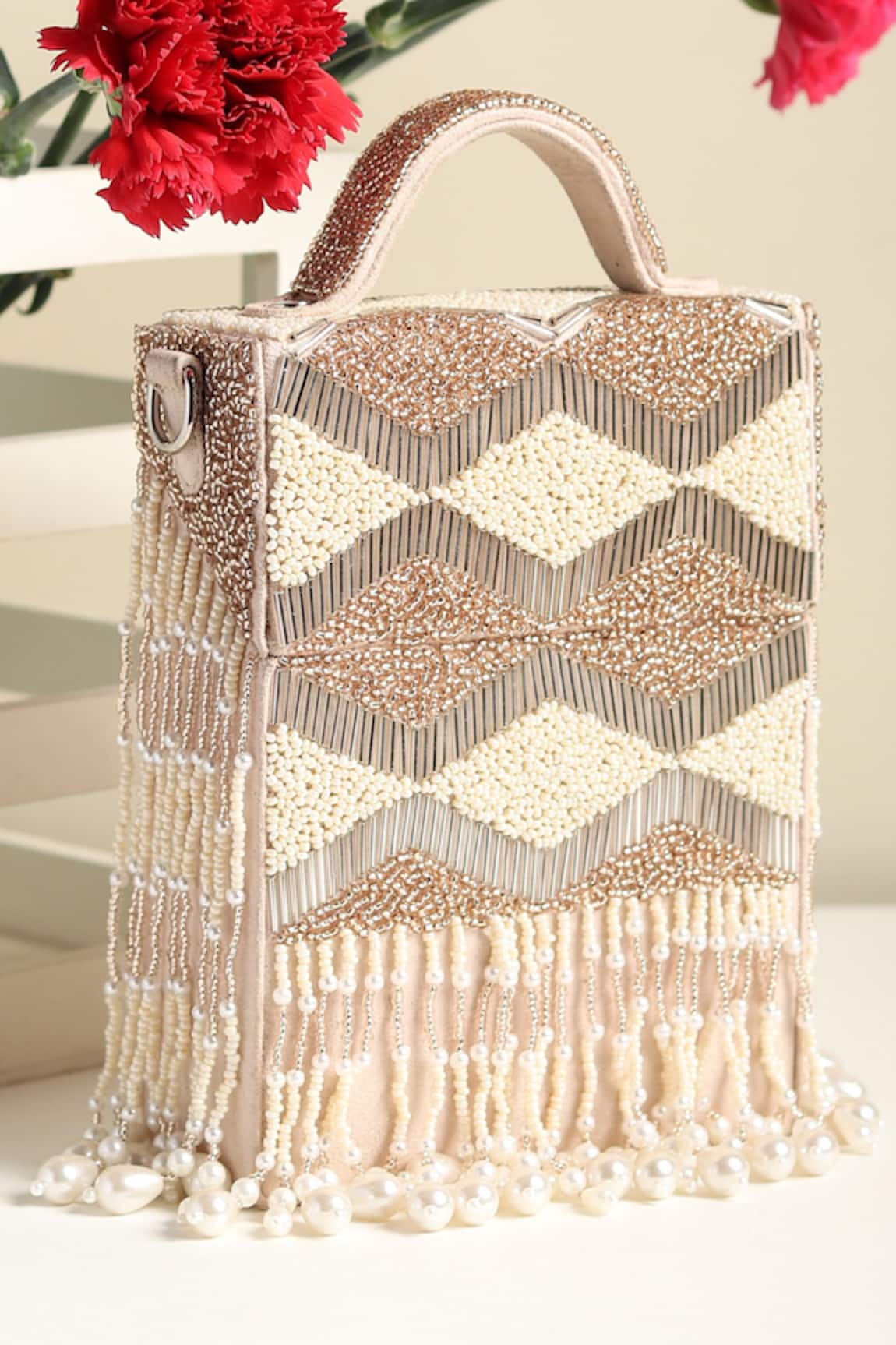 Puro Cosa Nalki & Pearl Embellished Handbag With Sling