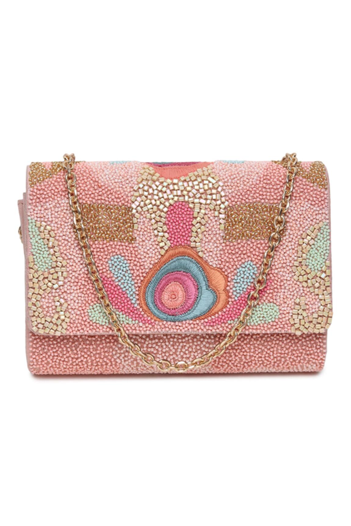 Puro Cosa Silk Thread Embroidered Clutch With Sling