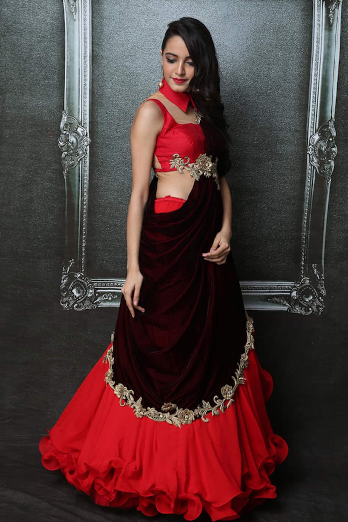 Archana Kochhar Pre-Draped Ruffle Saree With Blouse 