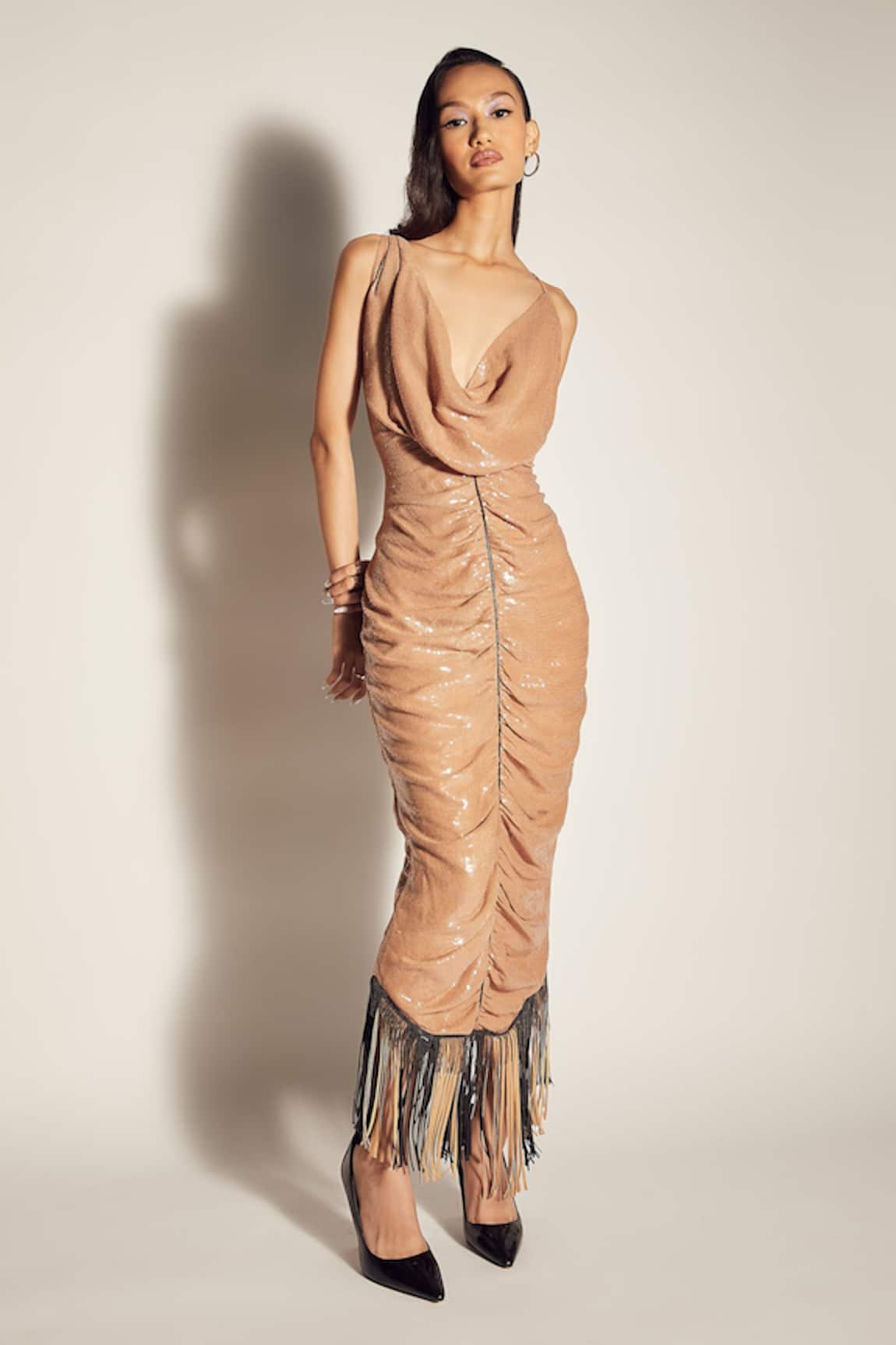 Sameer Madan Cowl Bodycon Dress 