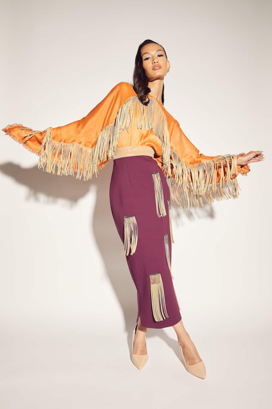 Sameer Madan Fringe Embellished Bodysuit 