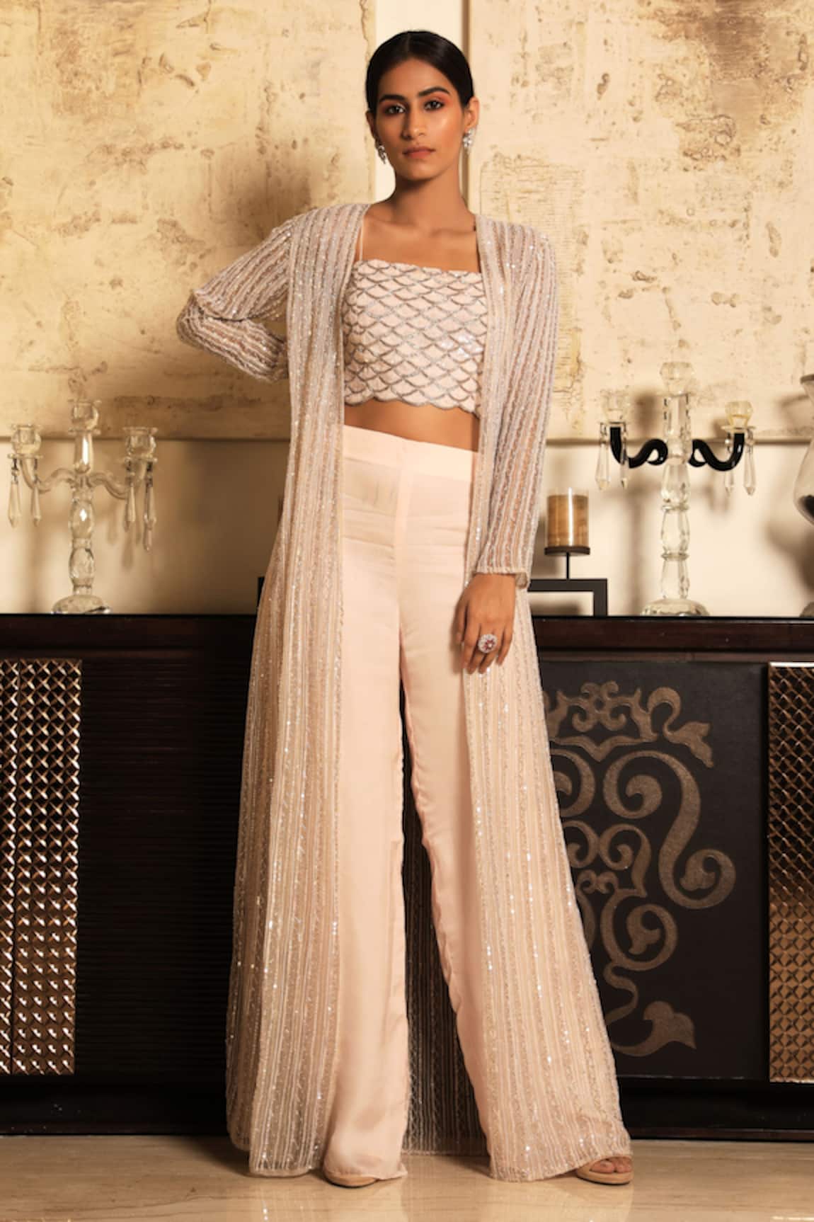 Couture by Niharika Embroidered Organza Pant Set with Jacket