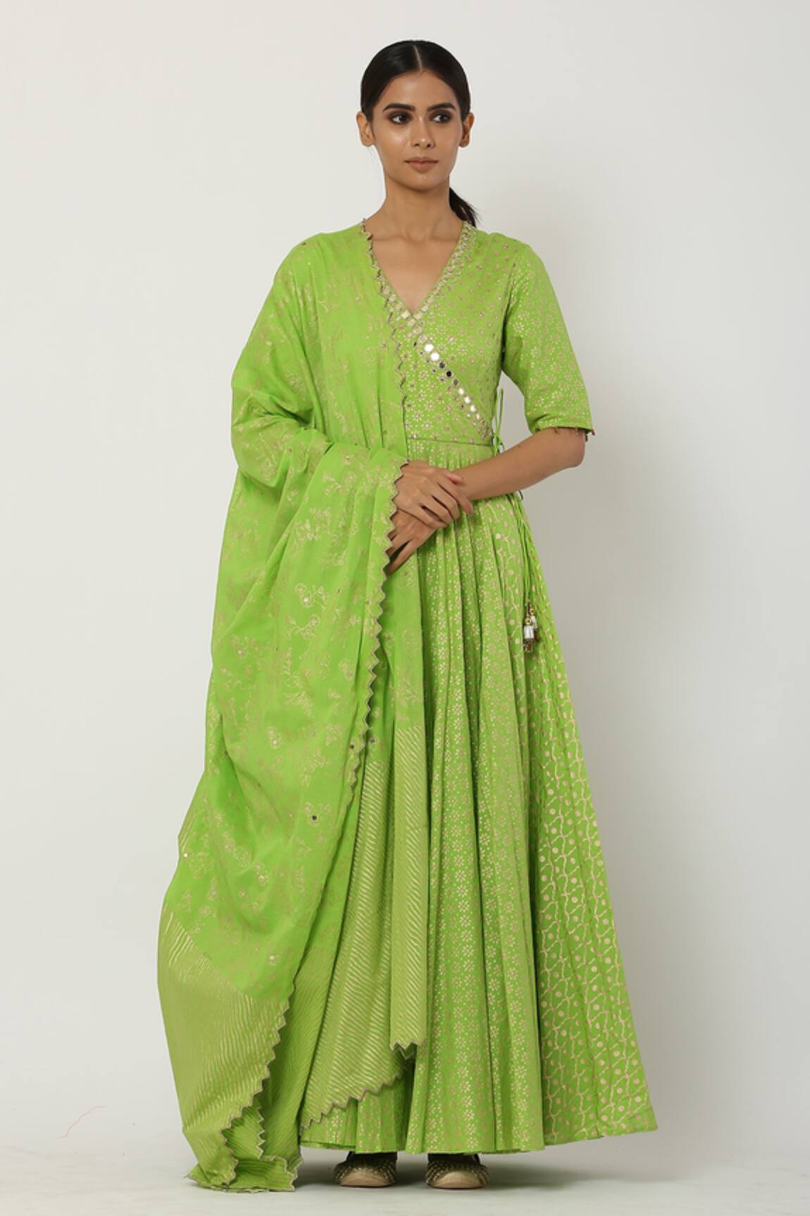 Seema Nanda Cotton Mul Overlap Anarkali Set