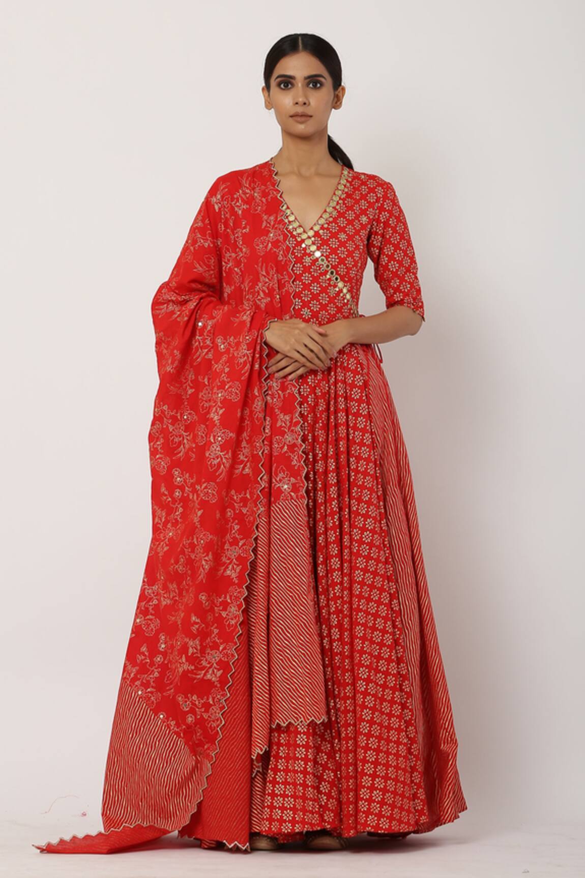 Seema Nanda Cotton Mul Overlapped Anarkali Set 