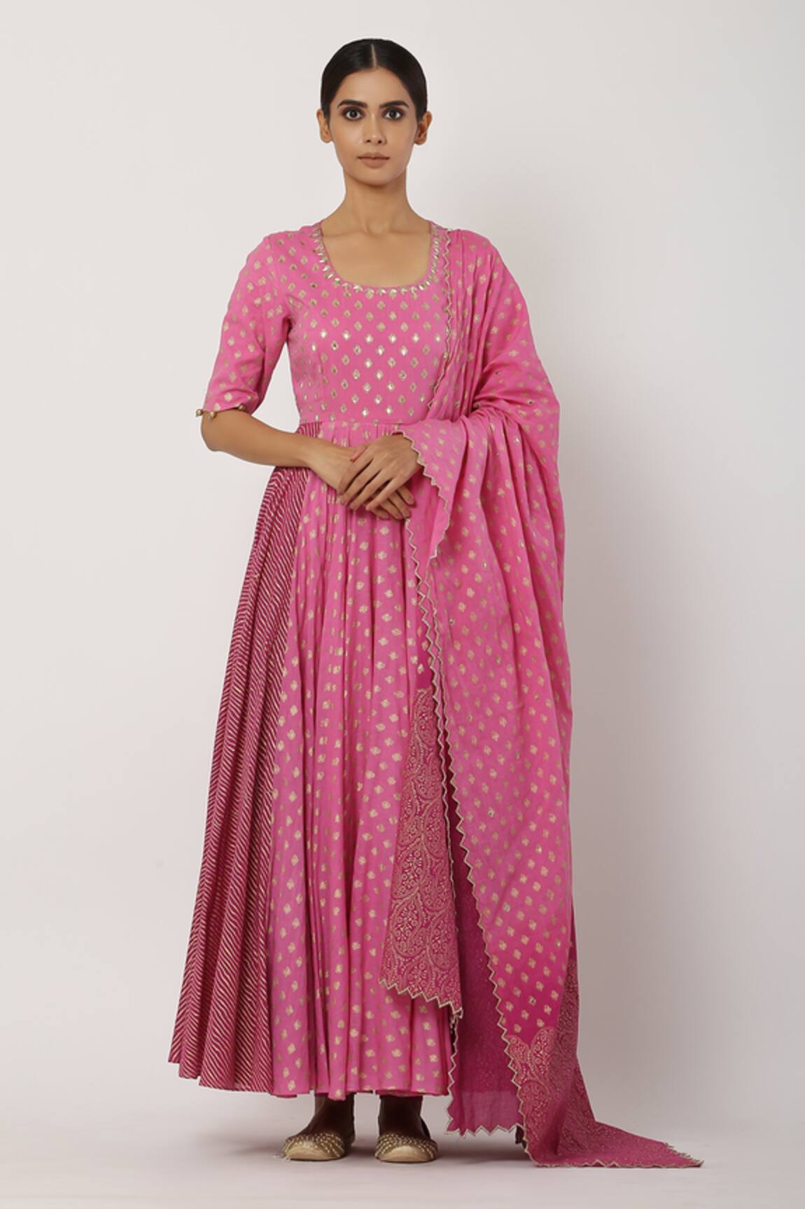 Seema Nanda Cotton Mul Anarkali With Ombre Dupatta 