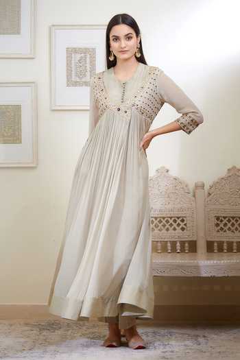 Shyam Narayan Prasad Silk Angrakha Anarkali Set 