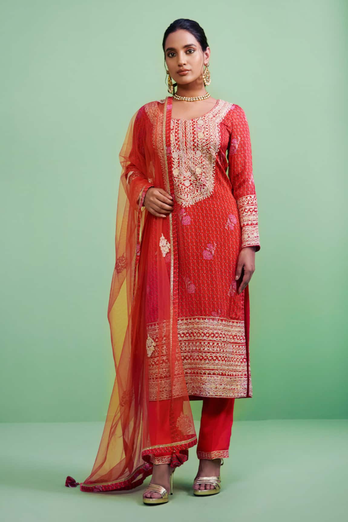Shyam Narayan Prasad Gota Embroidered Kurta Set 