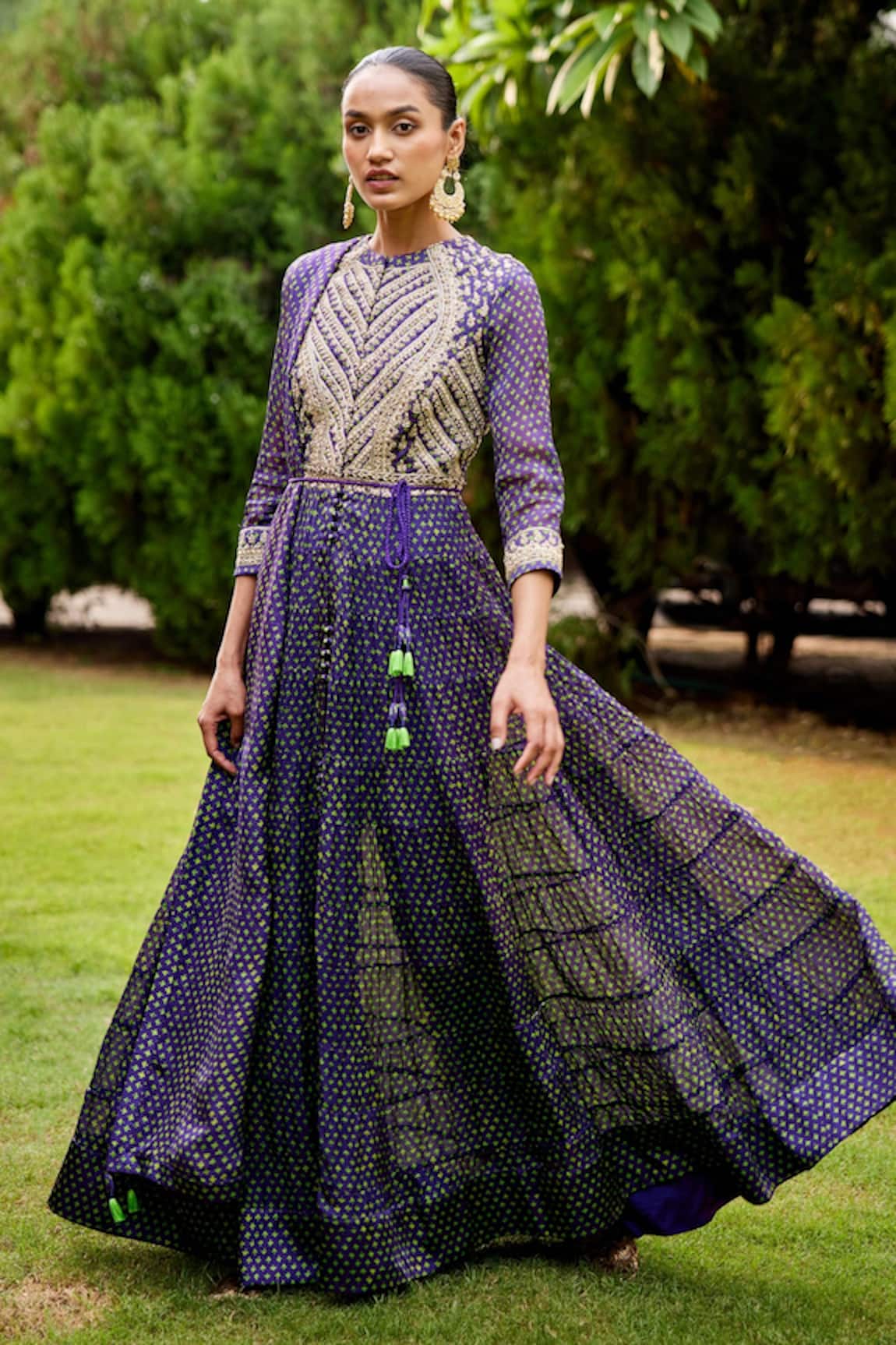 Shyam Narayan Prasad Printed Tiered Anarkali Set 