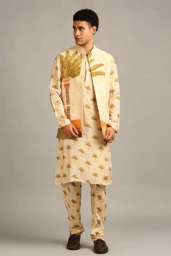 Soup By Sougat Paul Silk Nature Print Bundi & Kurta Set 