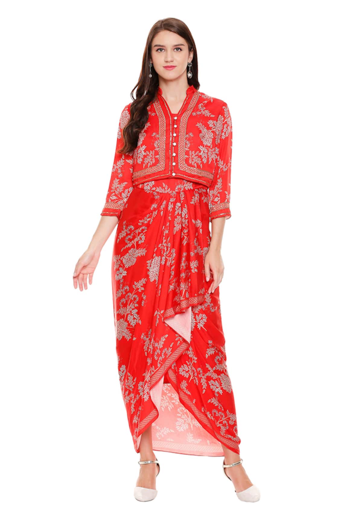 Soup By Sougat Paul Printed Draped Dress with Jacket 