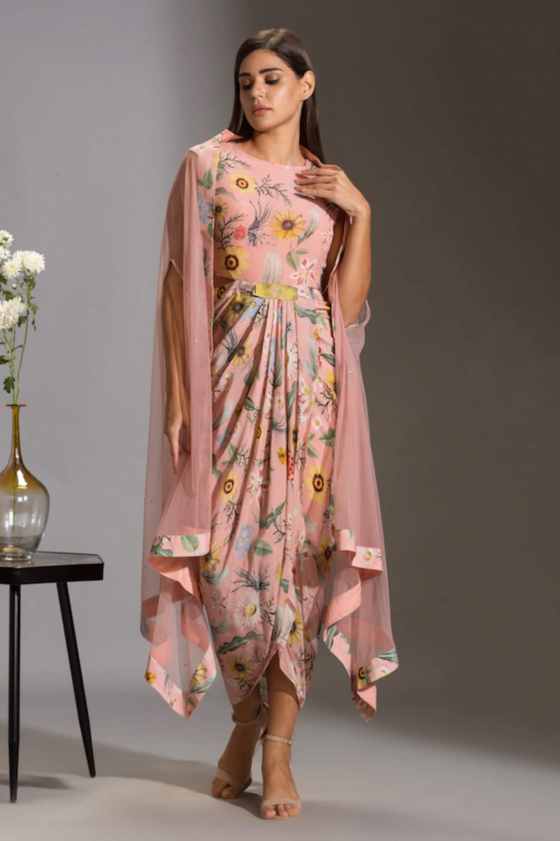 Soup by Sougat Paul Printed Dress with Cape 