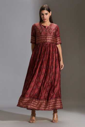Soup By Sougat Paul Silk Printed Dress with Jacket 