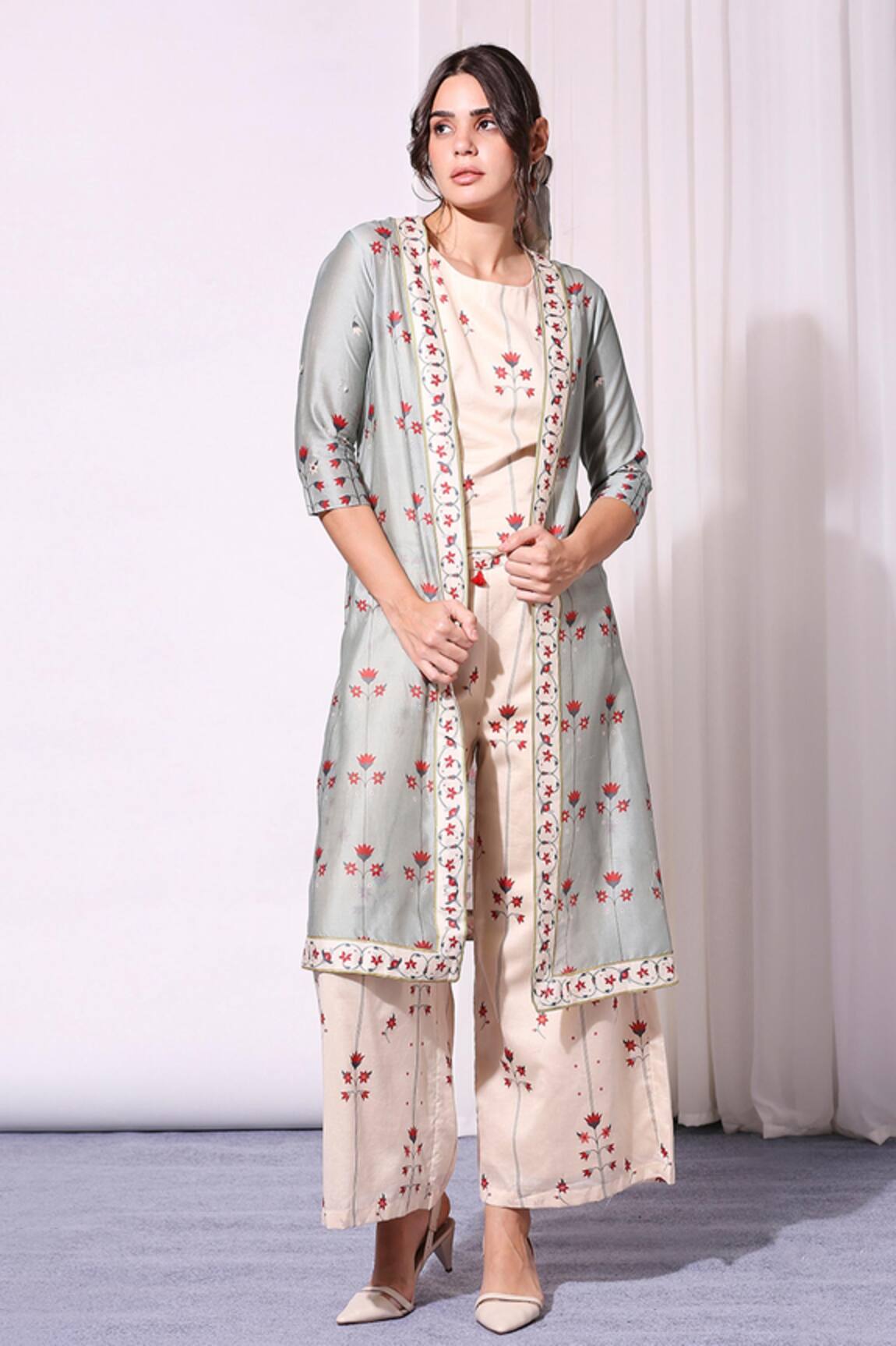 Soup By Sougat Paul Chanderi Printed Jacket & Pant Set 