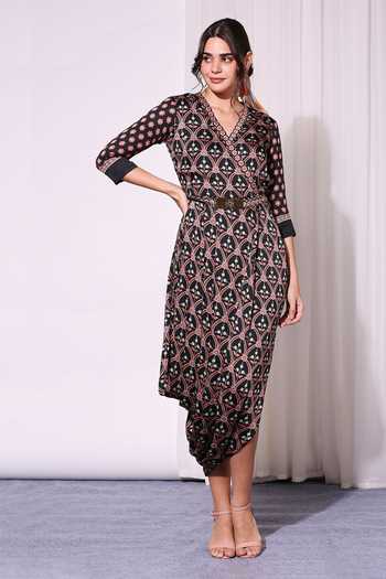 Soup By Sougat Paul Floral Print Draped Dress 