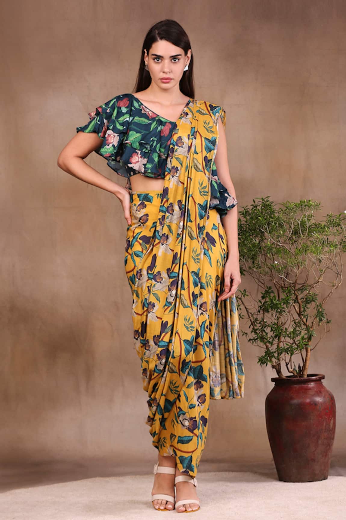 Soup by Sougat Paul Printed Pre-Draped Saree With Blouse