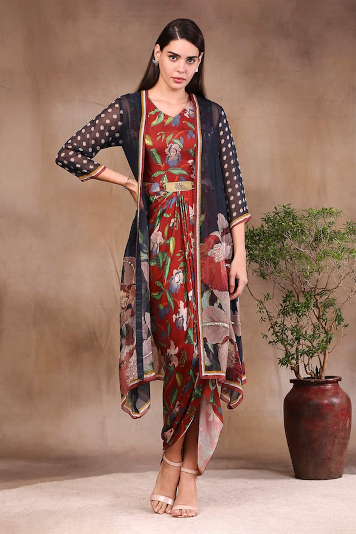 Soup by Sougat Paul Printed Draped Dress With Jacket