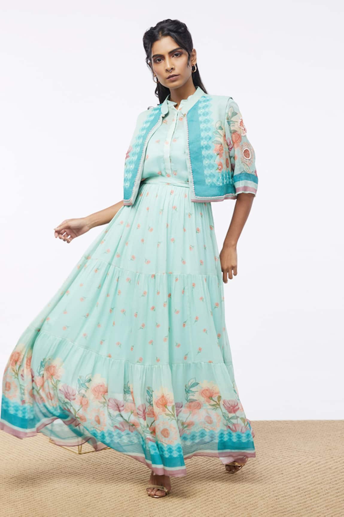 Soup By Sougat Paul Floral Print Dress With Jacket 