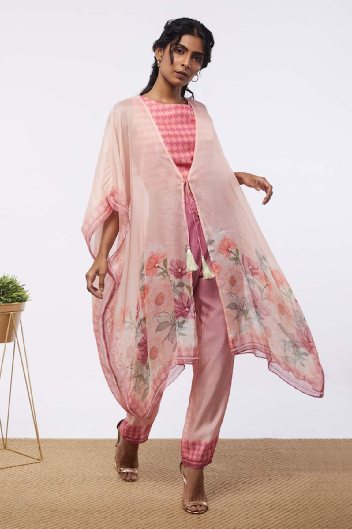 Soup By Sougat Paul Floral Print Kaftan Jacket & Pant Set 