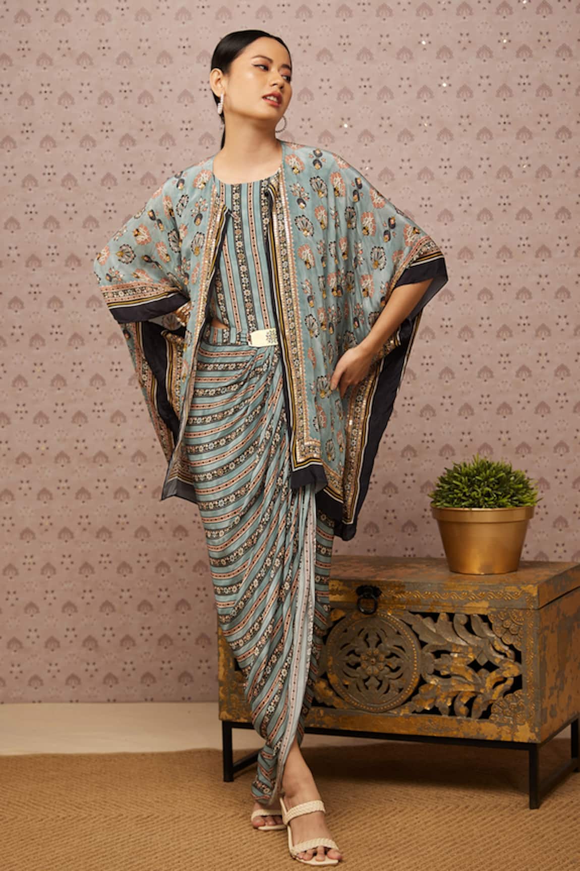 Soup By Sougat Paul Draped Dress With Cape 