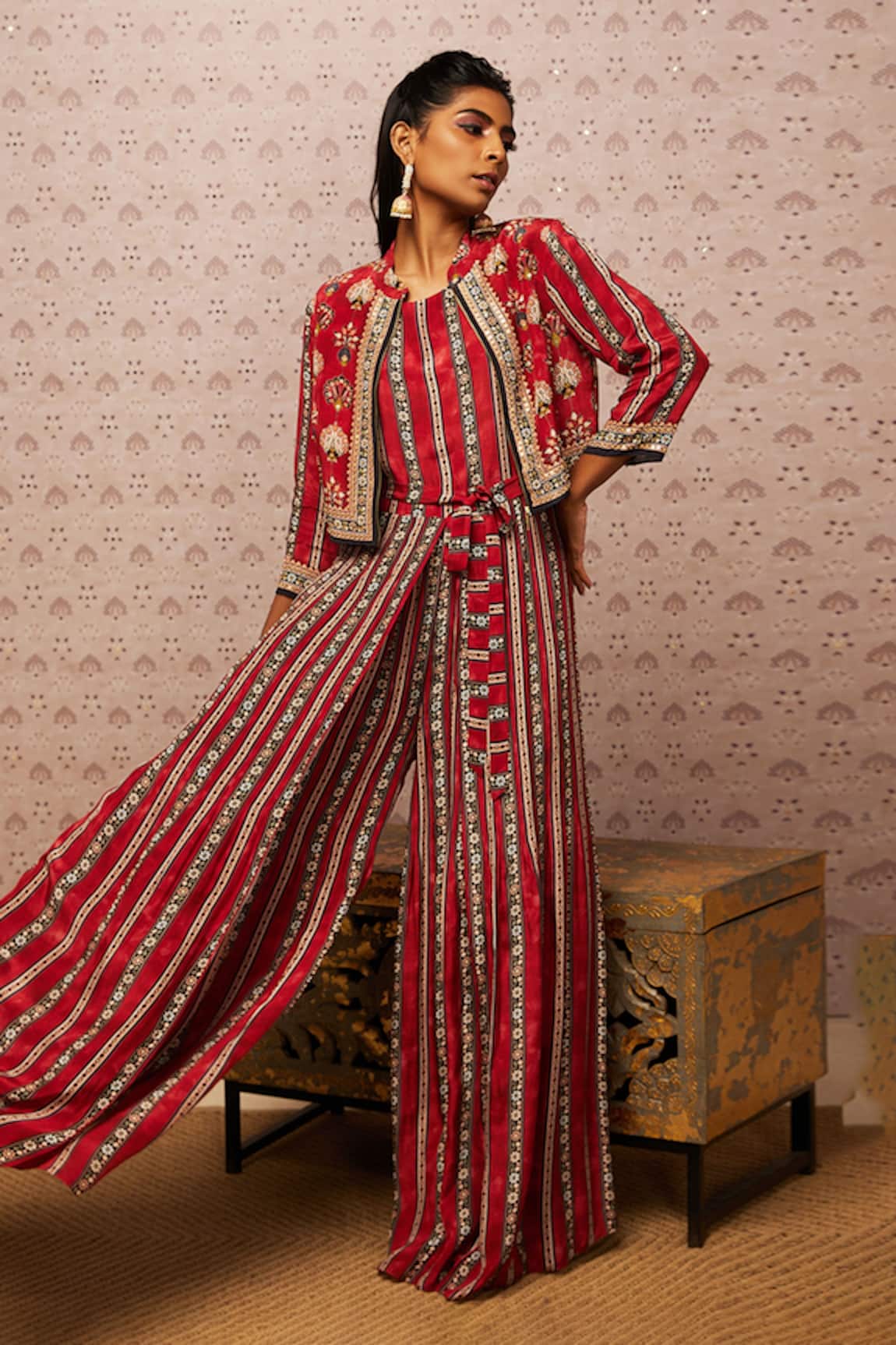 Soup By Sougat Paul Jumpsuit With Printed Jacket 