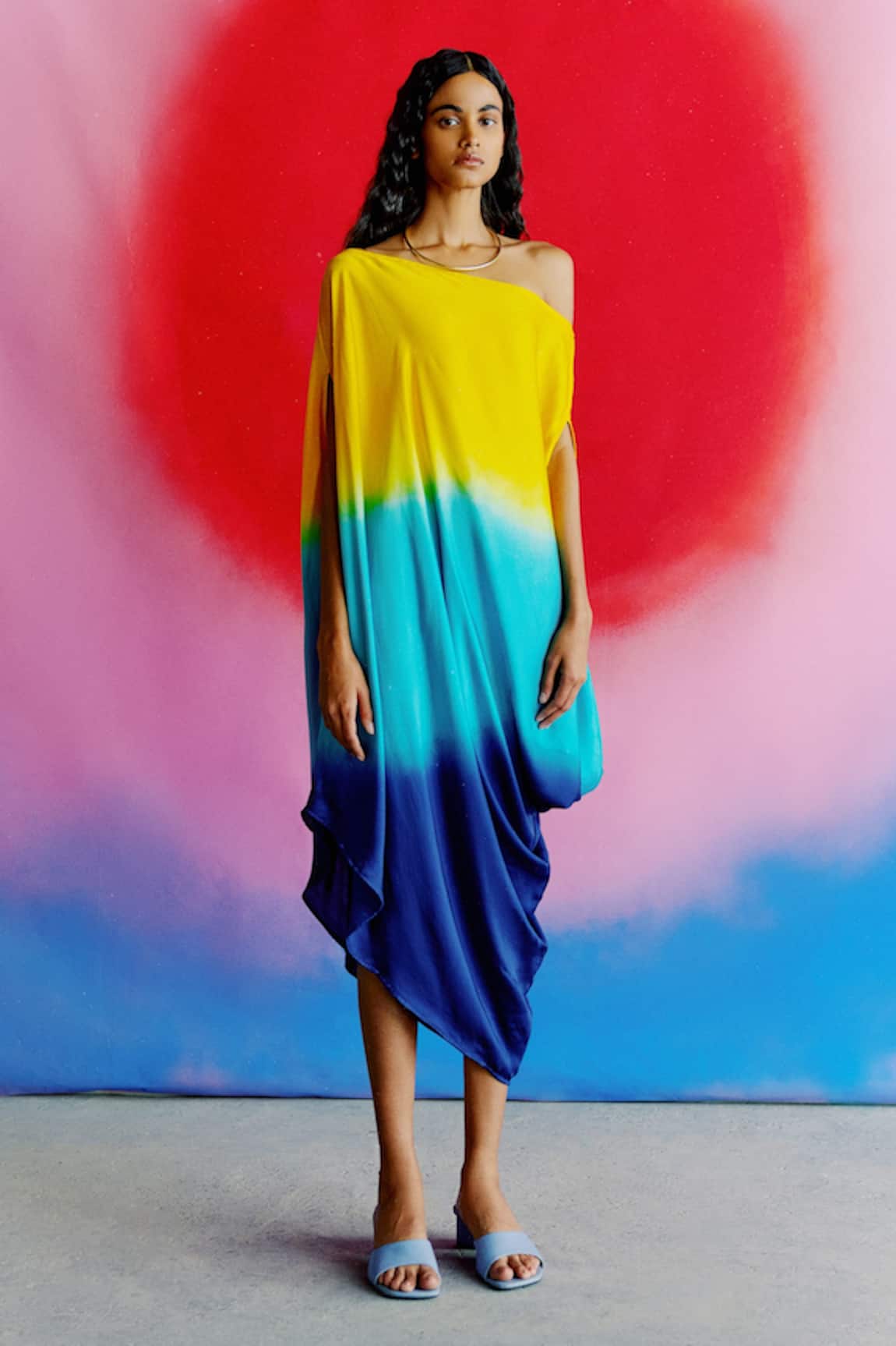 Studio Rigu Vegan Silk Tie Dye Draped Dress 