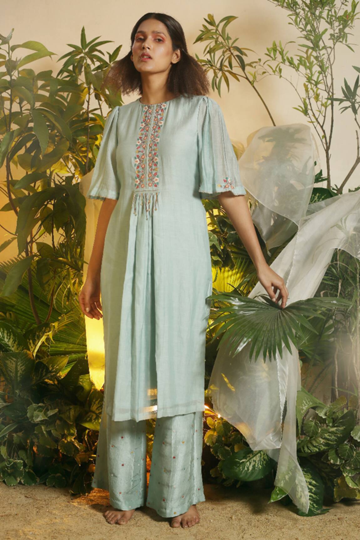 Chokhi Chorri Embroidered Chanderi Kurta & Palazzo Set
