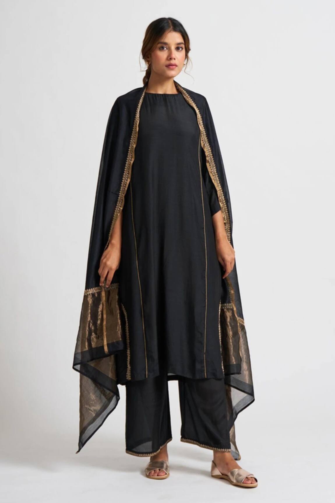 Dot Embroidered Kurta Palazzo Set 