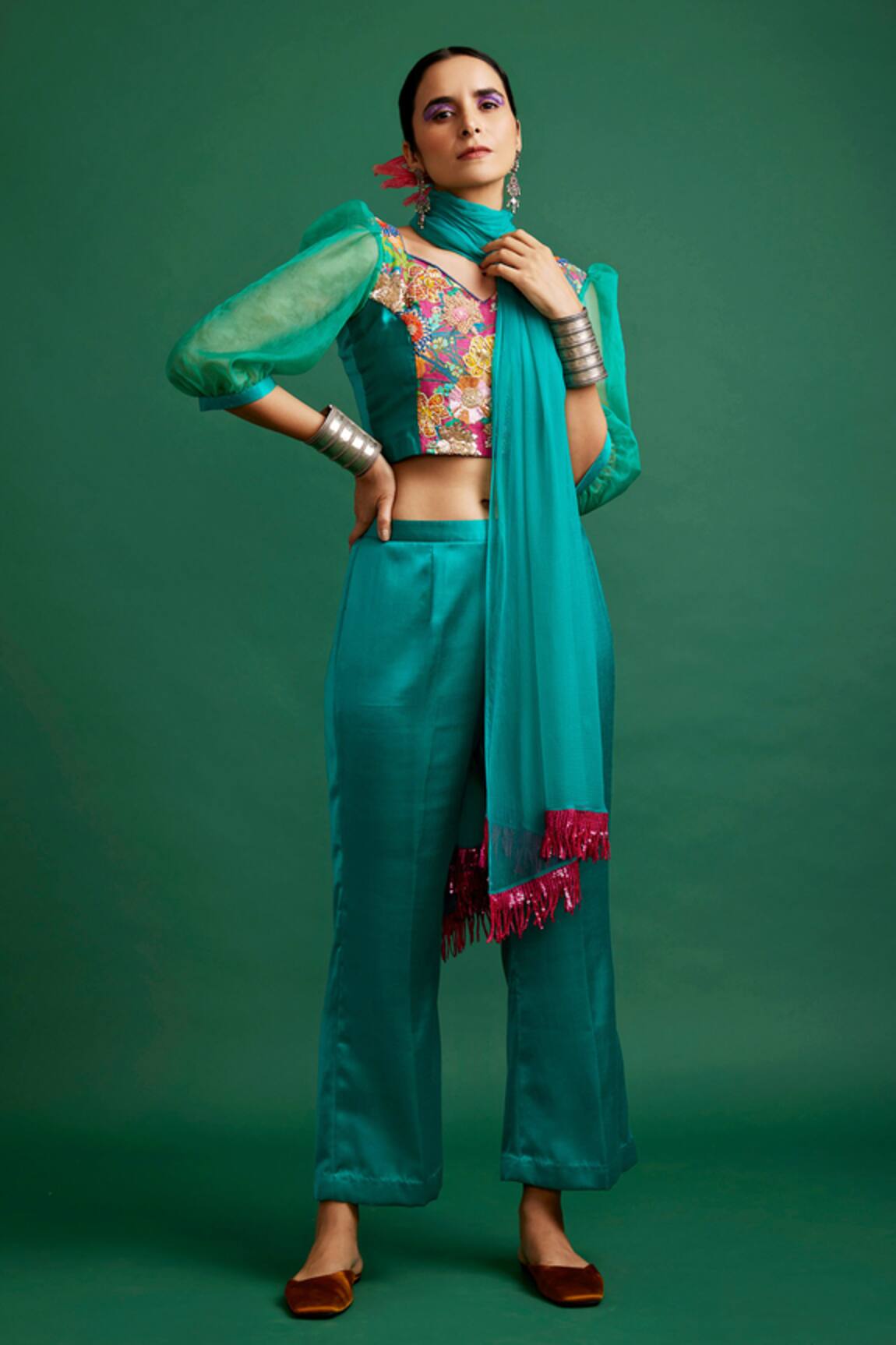 Apeksha Jain Label Pant & Printed Crop Top Set
