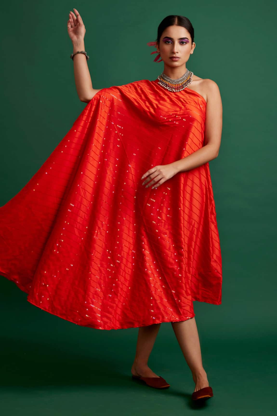 Apeksha Jain Label Sequin Stripe One Shoulder Dress