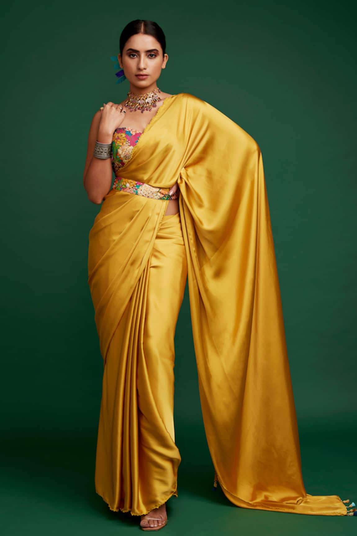 Apeksha Jain Label Silk Satin Pre-Draped Saree With Blouse