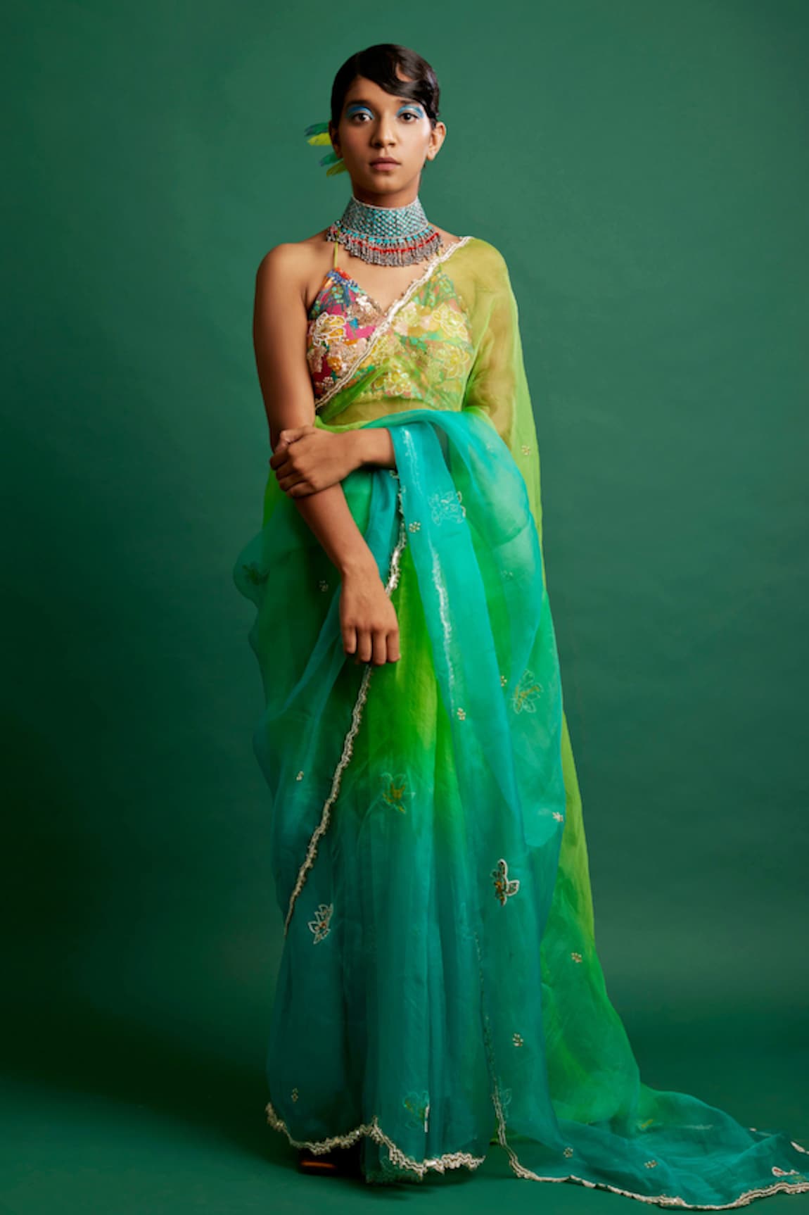 Apeksha Jain Label Organza Ombre Saree With Blouse