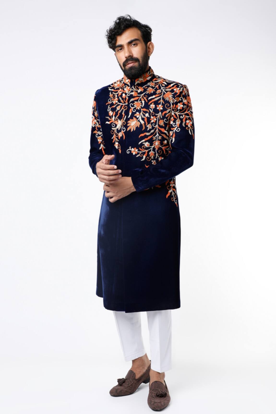 Nero by Shaifali and Satya Nawabi Sherwani & Pant Set