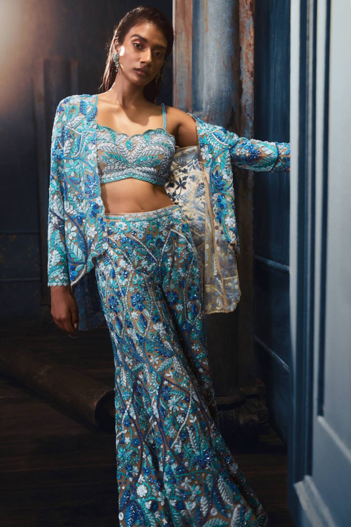 Seema Gujral Thread Work Jacket & Sharara Pant Set