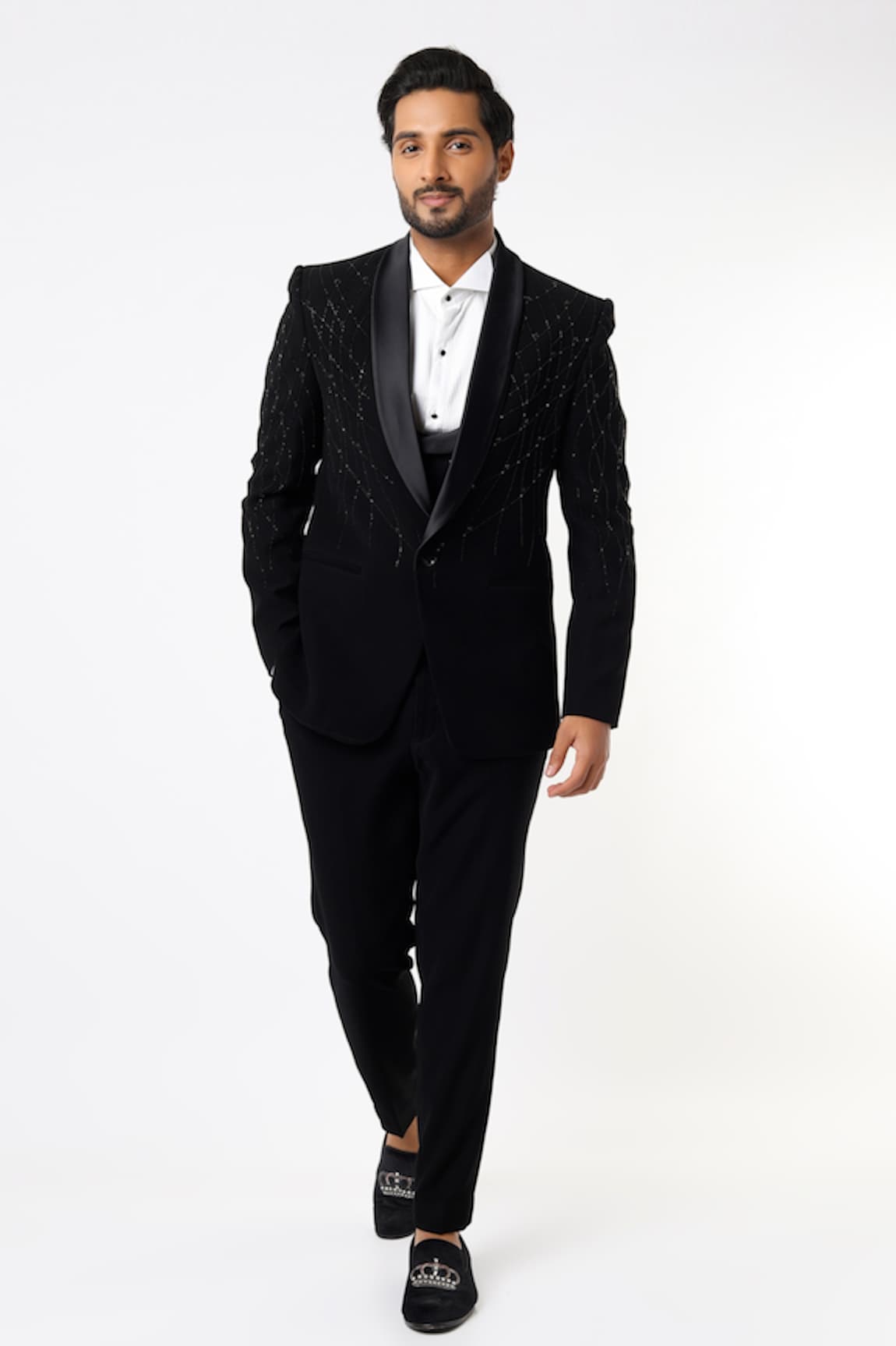 Nero by Shaifali and Satya Satin Lapel Tuxedo Pant Set