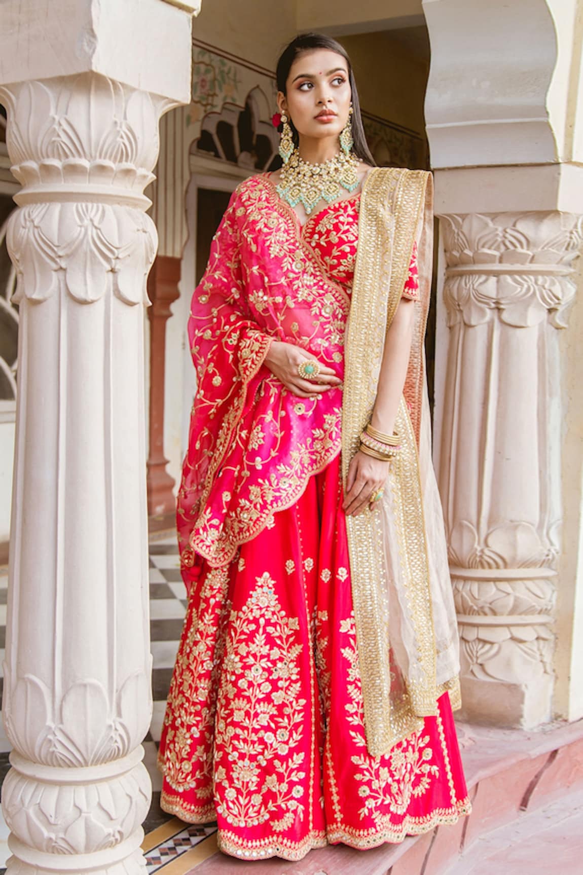 Surbhi Shah Silk Floral Embroidered Bridal Lehenga Set