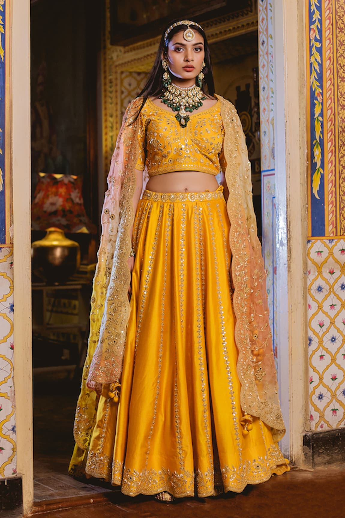 Surbhi Shah Silk Floral Embroidered Bridal Lehenga Set