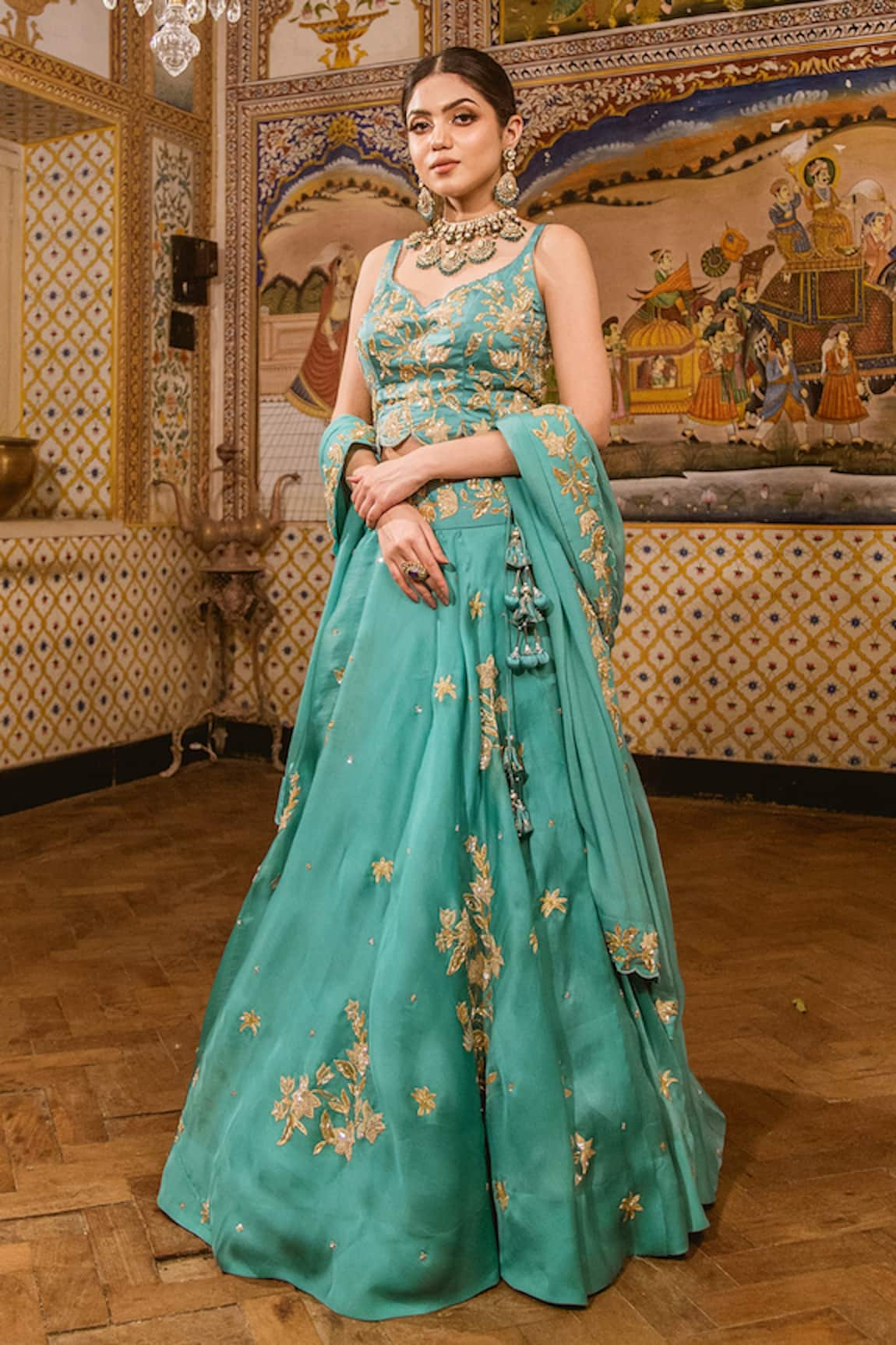 Surbhi Shah Resham Floral Embroidered Bridal Lehenga Set