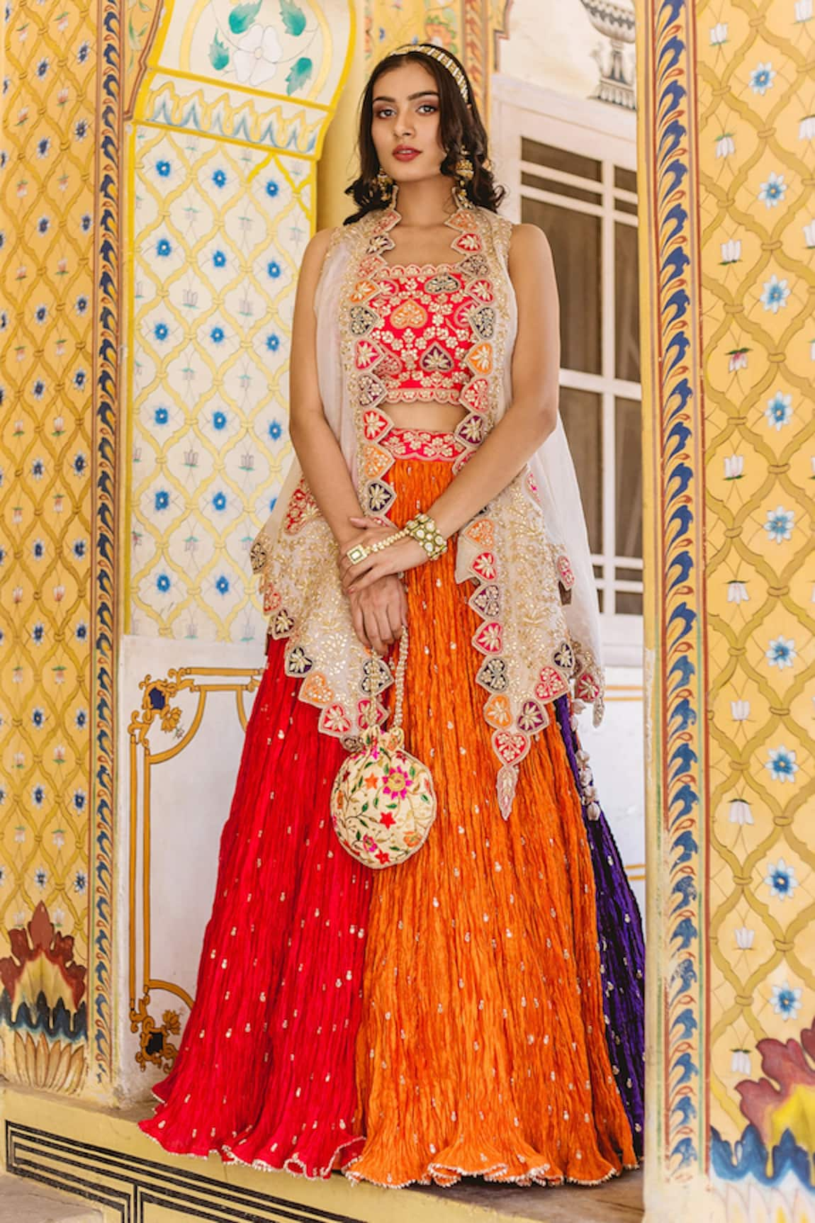 Surbhi Shah Chanderi Crushed Lehenga Set With Cape