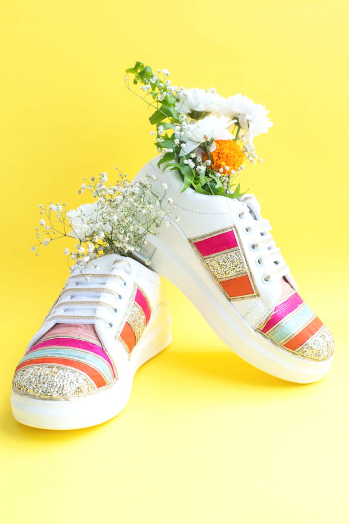 The Saree Sneakers Striped Embroidered Sneakers
