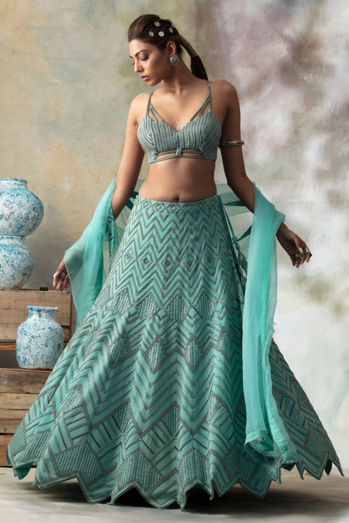 ISHA & SHREYA Embroidered Lehenga Set 